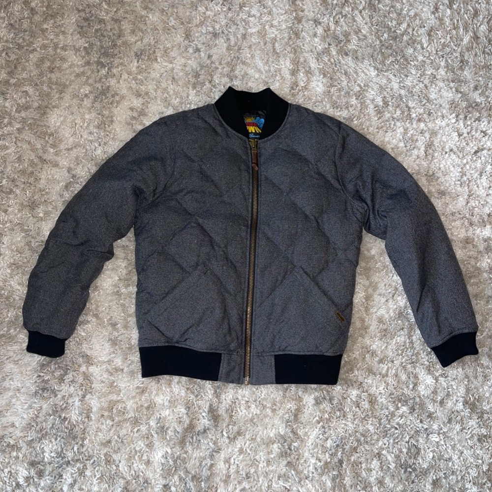 Eddie Bauer EB Down 1936 Skyliner Model Gray Retro Quilted Bomber Jacket